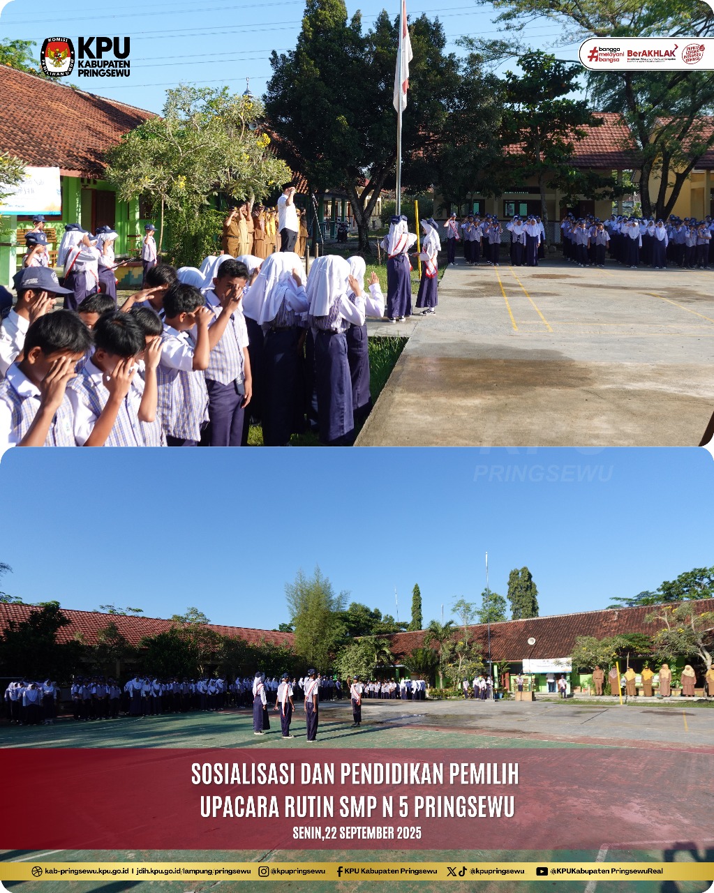 Sosialisasi dan Pendidikan Pemilih Upacara Rutin SMP N 5 Pringsewu